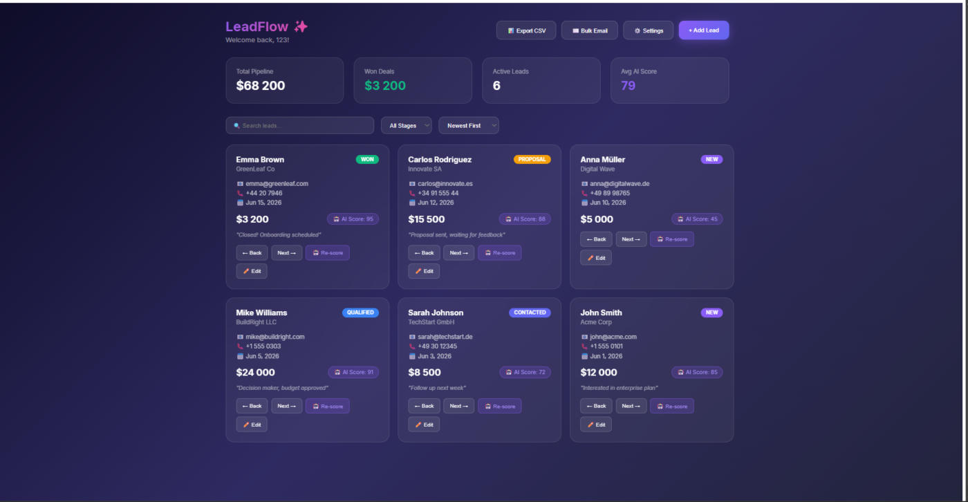 Broken app: dark purple glassmorphism dashboard